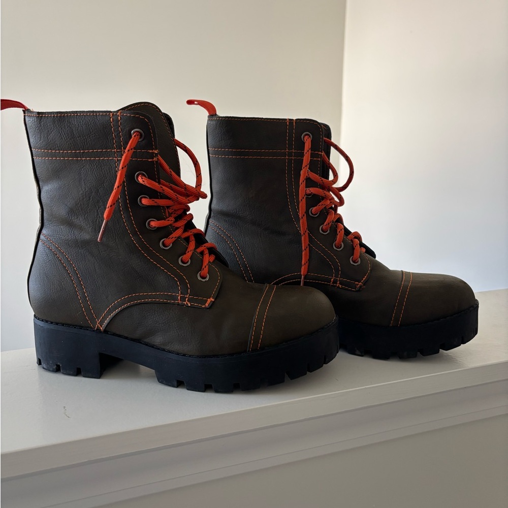 Seven7 Brown Combat Boots with Orange Laces